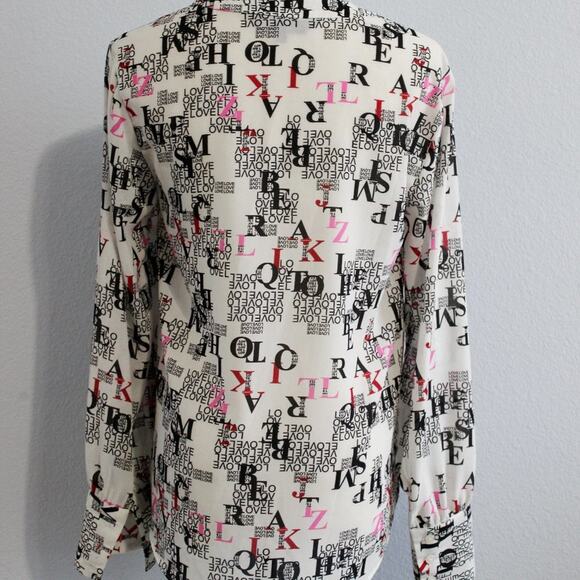 RACHEL ROY Love Print Letter Button Down Blouse Size 4 - Picture 7 of 7